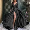 Basic Casual Dresses Casual Dresses Women Elegant Party Wedding Long Lady Chic Satin Sexy V-Neck Skirt Tail Solid Color Dress 240304