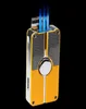 Briquet classique à 3 torches coupe-vent au gaz Butane, jaune et noir, briquet à Jet rechargeable avec poinçon intégré, nouveau Design 3267371