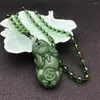 Anhänger Halsketten Charm Grüne Jade Handgeschnitzte Münze PiXiu Gelb Schwarz Kristall Stein Halskette Chinesisches Amulett Party Kleidung Schmuck