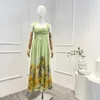 Collection de robes décontractées de haute qualité magnifique licou imprimé corsage drapé jupe volumineuse plissée robe maxi pour les vacances