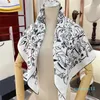 Designer sarja real lenços de seda marca luxo carta impressão padrão flor preto branco lenço quadrado feminino verão praia bandana acessórios