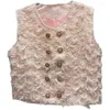 Women's Vests PREPOMP 2024 Autumn Collection Sleeveless Round Neck Double Breasted Buttons Hairy Tweed Vest Women GL016