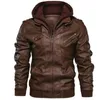 Modische Herren-PU-Lederjacke mit abnehmbarer Kapuze für Herbst und Winter – klassische schwarze Bikerjacke 240304