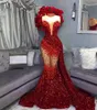 Sier Sparkly paljetter Mermaid Prom klänningar 2024 för svarta flickor älskling kristall strass svep tåg formella fest aftonklänningar de Bal 0304