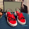 topontwerper dames platformsandalen zomermode dames dikke bodem dia's vrouw pure kleur gekruiste riempantoffels met doosmaat 35-40