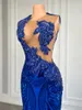 Festklänningar Elegant Royal Blue Mermaid Prom Dress for Black Girl Sparkly Lace Sequined Gown African Women Long Long