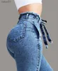 Jeans de mujer 5XL Cintura Jeans 3color Stretch Denim Jean Bodycon Borla Cinturón Vendaje Push Mujer NK004 240304