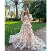 En stock Robes d'occasion spéciale Imprimer Robe de bal florale 2K23 Manches ballon bouffantes Volants Combinaison deux pièces A-Line Lady Pageant Dhies