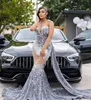 Sier Sparkly Sequins Mermaid Prom Dresses 2024 for Black Girls Sweetheart Crystal Rhinestone Sweep Train Formal Party Evening Gowns Robes De Bal 0304 Mal Mal