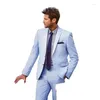 Costumes pour hommes élégant couleur unie maigre ensemble complet simple boutonnage revers cranté coupe ajustée 2 pièces Smart décontracté Costume Homme tailleur