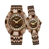 Montres-bracelets Couple Montre Hommes Montres Plein Or Luxe Quartz Femmes Horloge Ronde Dames Montre-Bracelet Grand Cadran Étanche Amoureux Relogio