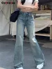 Jeans Cotvotee Kadınlar İçin Yüksek Belli Kot pantolon 2 Düğme 2023 Yeni Moda Vintage Gevşek Kot Street Giyim Şık Tam Uzunluk Y2K Pantolon