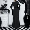 Casual Dresses Gothic Women Fishtail Dress Costumes Cosplay Ladies Flared Sleeves Black Long Masquerade Role-Playing Party Maxi