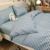 Zestawy Zestaw Blue Plaid Pedding Mash Miękkie łóżko pościel pojedyncza pełna królowa rozmiar chłopców Duvet Cover Płaski zestaw poduszek Zestaw poduszki