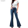 Kvinnors jeans jeans flarda midja denim byxor stretch streetwear spetsklocka botten pant elastiska byxor 240304