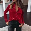 Women's Blouses Fashion Gentle Office OL Blouse Velvet Tops Long Sleeve Solid Elegant Shirt Button Up Pocket Casual Daily