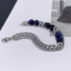 Bracciale con perline occhio di tigre blu in acciaio inossidabile argento Bracciale con catena a strati multistrato per donna Regali da uomo n1501