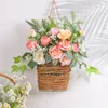 Flores decorativas creme hortênsia cabide de porta flor rattan cesta pingente flores silvestres grinalda ornamentos presentes decoração para casa para festa de casamento