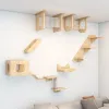 Skrapare väggmonterad träkattklättringshyllor hängmatta med stegstege och sisal rephoppningsplattform för katt abborre och lek