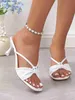 Hausschuhe Sandalen Damen Sommer Temperament Bogen Knoten High Heel Vielseitig Eine Linie Band Quadratischer KopfH2434