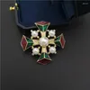 Brooches Vintage Baroque Enamel Pearl Retro Court Cross Brooch Pin For Women Jewelry Coat Accesories Men Suit Lapel Pins Corsage