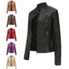 European Size Thin Spring and Autumn Jacket, Women's Motorcycle Suit, Large Standing Collar Leather Jacket