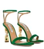 이탈리아 디자인 Aquazzura Twist Women Sandals Shoes Crystals 장식 발목 스트랩 황금 꼬인 발 뒤꿈치 숙녀 편안한 걷기 이탈리아 디자인 우아한 걷기 EU35-43