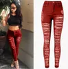 Women's Jeans Sexy Ripped Denim Jeans Skinny Hole Pants High Waist Stretch Jeans Slim Pencil Trousers Black White Blue 240304