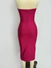 Casual Dresses 2024 Sticked Women Summer Sexig stropplös rygglös rosa svart paljett Midi Bandage Dress Elegant Evening Club Party