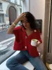 Chalecos de mujer 2024 suelto o-cuello hebilla de metal rojo punto cardigan chaleco moda mujer sin mangas solo pecho elegante calle suéter