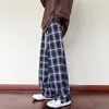 Pantalones para hombre 2024 otoño pana Vintage a cuadros hombres ropa de calle pierna ancha holgados Harajuku moda Casual pantalones con cordón