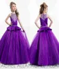 New Purple Girls Pageant Dresses Cute Crew Neck Tulle Rhinestone Crystal Beads Glitz Ball Flower Girls Gowns Custom Made BA44771719554