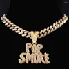 Colares Pingente Moda Homens Wome Bling Iced Out Pop Smoke Carta Colar com 13mm Cuban Link Chain Gargantilha Hip Hop Jóias