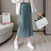 Skirts Spring Autumn Knitted For Women Medium Length High Slim A-line Pleated Wool Skirt