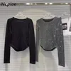 Koszulki damskie Neploe Ogółe rozmiar O Neck Diamond Bright Silk T-shirts Wczesna wiosna Slim Fit Tops Women Y2K Długie rękaw Czarne koszulki