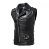 Black Collar Sleeveless PU Vest Jacket Mens Single-breasted Up and Down with Pockets Faux Leather Vests Coat S M L XL XXL XXXL240304