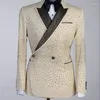 Costumes pour hommes Sparkly 2 pièces Blazer un bouton hommes smoking perles cristaux haute couture fête porter bal mariage marié plus taille personnalisée