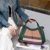 Listras lona + couro genuíno popular bolsas femininas grande ombro mensageiro bolsa de luxo designer bolsas
