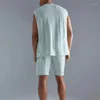 Survêtements pour hommes 2024 Printemps Été Tricoté T-shirt à manches courtes et shorts Mâle Deux pièces Ensemble Streetwear Casual Couleur Solide Hommes Sports