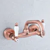 Bathroom Sink Faucets Basin Antique Red Copper Wall Mounted Kitchen Faucet Dual Handle Swivel Spout Cold Water Tap Nsf879