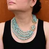 Hänghalsband g-g 20 "5 rader naturlig grön påfågel ängel ädelstenar stenhalsband multi strängar smycken för kvinnor