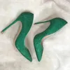 Dress Shoes Women Green Rhinestone Stiletto Heel Pumps Pointed Toe Shallow Wedding Party 12cm Crystal Celebrating