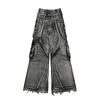 Jeans pour femmes Y2K Streetwear Hip Hop rétro en détresse Baggy pantalon noir hommes femmes gothique taille haute pantalon large jambe