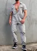 Heren trainingspakken Oldyanup Heren overalls 2024 zomer mode losse revers rits korte mouw jumpsuits vintage cargo broek romper streetwear