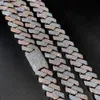 20mm Pink Silver Gold Plated Cuban Link Brass Chain Hip Hop Iced Out Diamond Bracelet Necklace Fine Jewelry for Men and Women