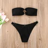 Kvinnors badkläder 2024 Summer Womens Sexiga stropplösa bikini Set damer Solid Push Up Tube Top Bikinis Beachwear Bathing Suit