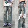 Männer Jeans All-Match Loch Mann Retro Drape Denim Lange Hosen Für Männer Trendy Bettler Persönlichkeit High Street Plus größe Hosen