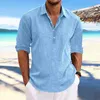 Camisas casuais masculinas designer primavera verão algodão linho cor sólida manga longa solta formal camisa simples