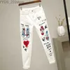 Jeans Witte denim jeans Cartoon shorts Graffiti Bloemenprint Uitgerekt Hallen potlood Herfst Skinny Jean designer jeans leggings joggingbroek grote maat 240304
