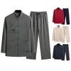 Survêtements pour hommes hommes chemise douce pantalon ensemble costume chinois Tang avec col montant conception à simple boutonnage élastique pour père